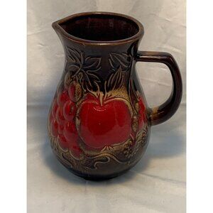 Glazed Ceramic Pitcher Brown with Red Apples 419-18 West Germany